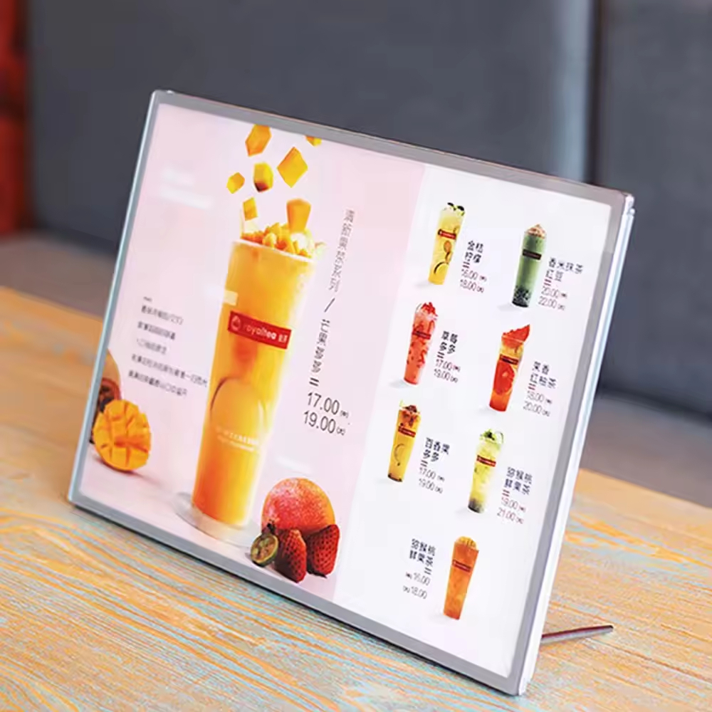 Ultra Slim A2 A3 A4 LED Lightbox with Tempered Glass Frame for Restaurant Bar and Beverage Shop Display
