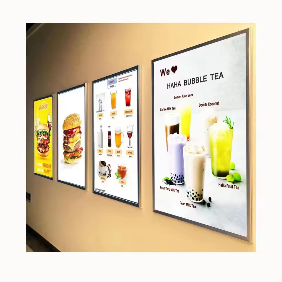 Durable A1 to A4 Black LED Advertising Light Boxes Tempered Glass Frames for Restaurant Menu Exhibition and Effective Promotion
