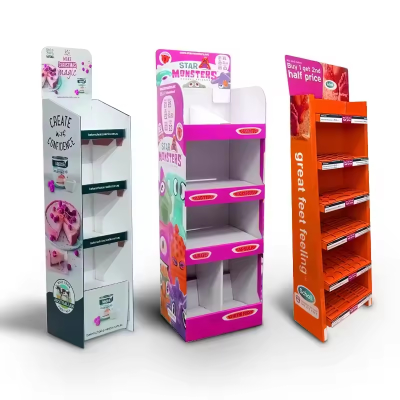 Custom Cardboard Floor Display Stand for Supermarket Snack Promotions with POP Paper Pallet Design